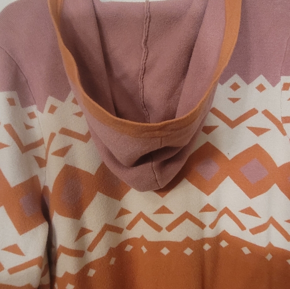 Torrid Multi-Colored Orange, Pink and Off-White Hooded Open-Front Cardigan - Picture 3 of 7